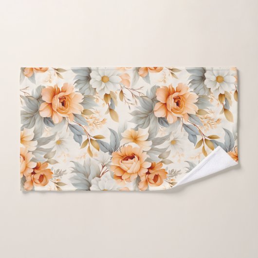 Rustieke Waterverf Bloemenprint Grijs Sinaasappel  Bad Handdoek (Handdoek)