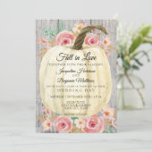 Rustieke waterverf bloemige witte pompoen op grijz kaart (Staand voorkant)