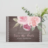 Rustieke waterverf bloemslace 'save the date' save the date (Staand voorkant)