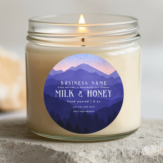 Rustieke Waterverf Blue Mountain Candle Label