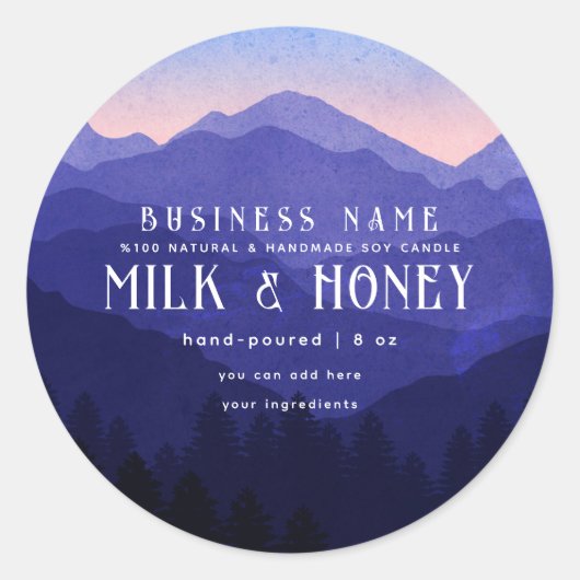 Rustieke Waterverf Blue Mountain Candle Label (Voorkant)