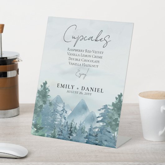 Rustieke Waterverf Blue Mountains bruidstaart Reclamebord Met Voetstuk (Insitu)