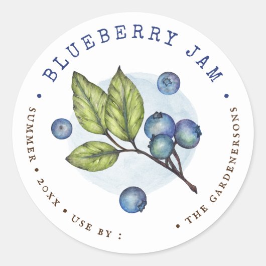 Rustieke Waterverf Blueberry Jam Classic Ronde Sticker (Voorkant)