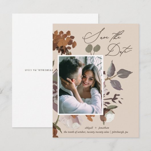 Rustieke Waterverf Boeket Beige Save the Date Uitnodiging Briefkaart (Voorkant / Achterkant)