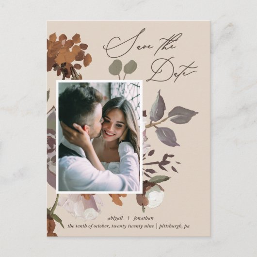 Rustieke Waterverf Boeket Beige Save the Date Uitnodiging Briefkaart (Voorkant)