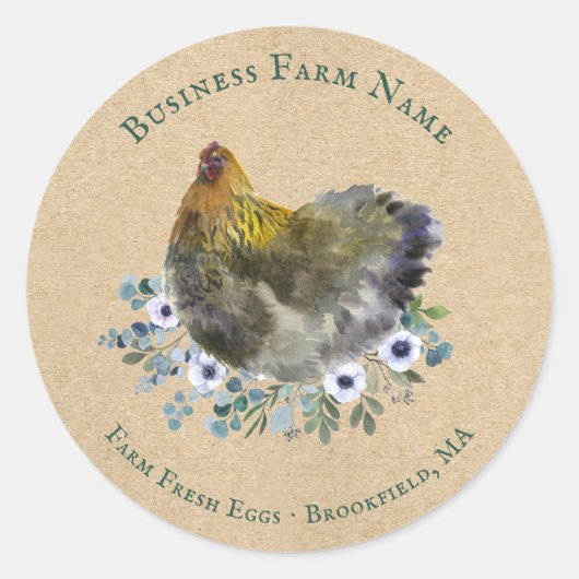 Rustieke Waterverf Boerderij Fresh Egg Floral Hen Ronde Sticker (Voorkant)