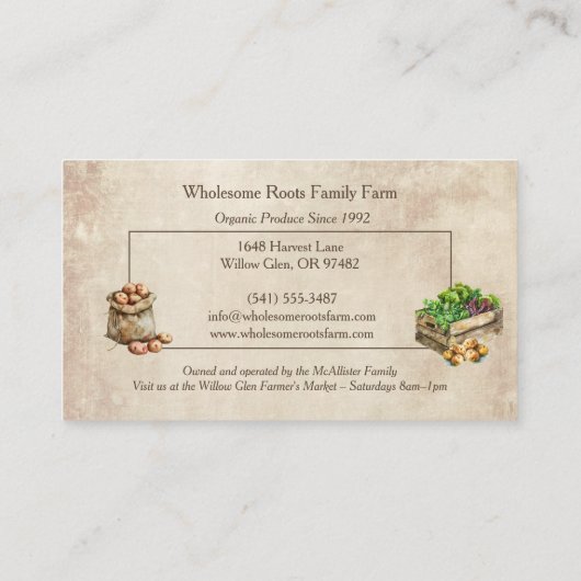 rustieke waterverf boerenmarkt, lokale producten visitekaartje (Achterkant)