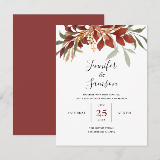 Rustieke Waterverf Boheemse Herfst Bruiloft Aankondigingskaart (Voorkant / Achterkant)