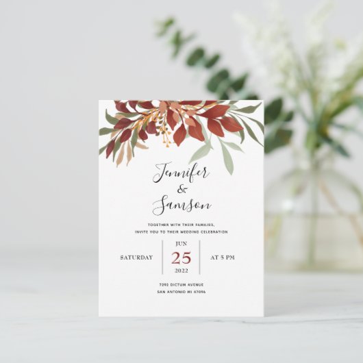 Rustieke Waterverf Boheemse Herfst Bruiloft Aankondigingskaart (Staand voorkant)