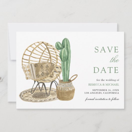 Rustieke Waterverf Boho Cactus bruiloft Save The Date (Voorkant)