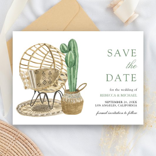 Rustieke Waterverf Boho Cactus bruiloft Save The Date