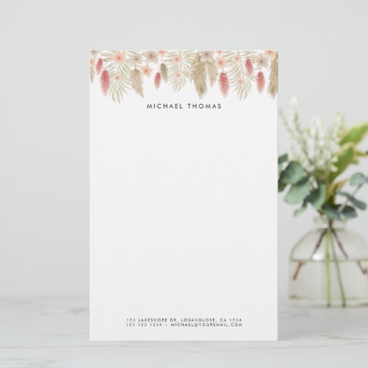 Rustieke Waterverf Boho Floral gepersonaliseerd Briefpapier (Staand voorkant)