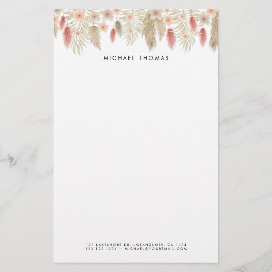 Rustieke Waterverf Boho Floral gepersonaliseerd Briefpapier (Voorkant)