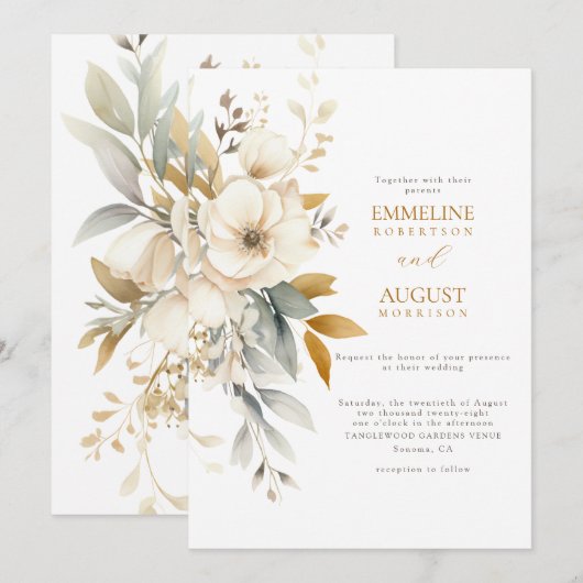 Rustieke Waterverf Boho Floral Wildflower bruiloft Kaart (Voorkant / Achterkant)