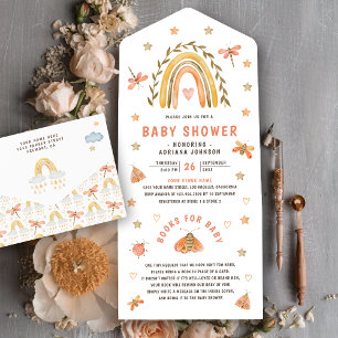 Rustieke Waterverf Boho Regenboog Insecten Baby Sh All In One Uitnodiging