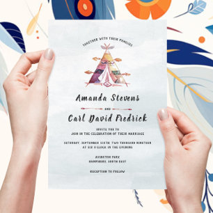 Rustieke Waterverf Boho Tipi Tent Bruiloft Kaart
