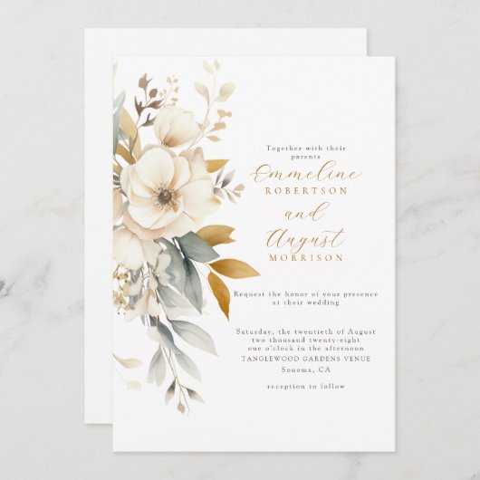 Rustieke Waterverf Boho Wit Bloemen Bruiloft Kaart (Voorkant / Achterkant)