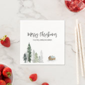 Rustieke Waterverf Bomen Log Cabin Vrolijk kerstfe Servet (Insitu)