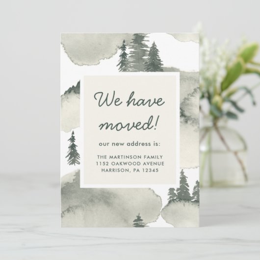 Rustieke Waterverf Bomen Nieuw adres Aankondiging (Staand voorkant)