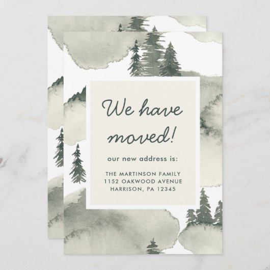 Rustieke Waterverf Bomen Nieuw adres Aankondiging (Voorkant / Achterkant)