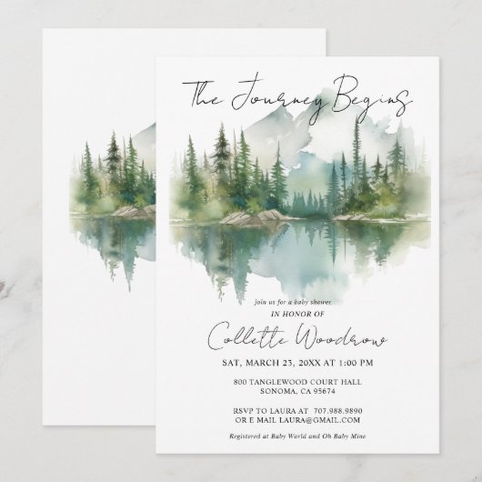 Rustieke Waterverf bos berg reis begint Kaart (Voorkant / Achterkant)