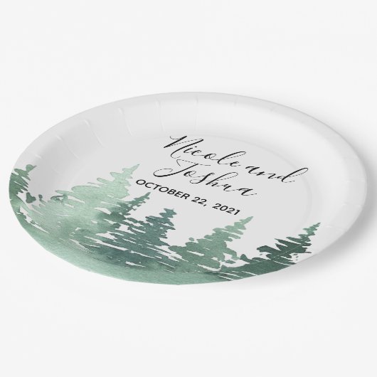 Rustieke waterverf bos bruiloft borden papieren bordje (Gekanteld)