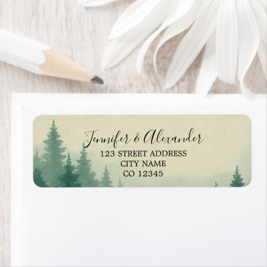 Rustieke waterverf bos bruiloft retour adres etiket (Insitu)