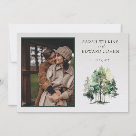 Rustieke Waterverf Bos Bruiloft Save the Date (Achterkant)