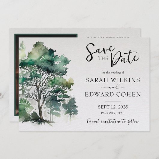Rustieke Waterverf Bos Bruiloft Save the Date (Voorkant / Achterkant)
