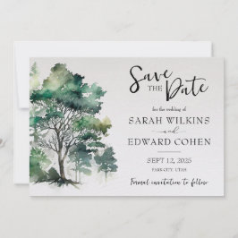 Rustieke Waterverf Bos Bruiloft Save the Date