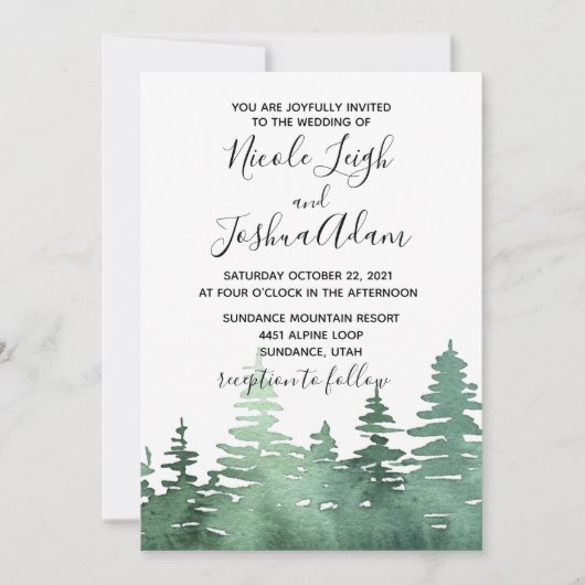 rustieke waterverf bos bruiloft uitnodiging (Voorkant)