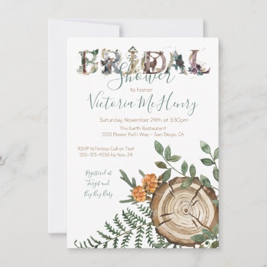 Rustieke waterverf bos bruiloftsfeest kaart (Voorkant)