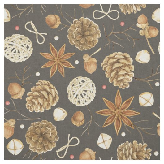 Rustieke waterverf bos dennenappels herfst stof (Swatch)