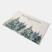 Rustieke Waterverf Bos Familienaam Kerst Deurmat (Schuin)