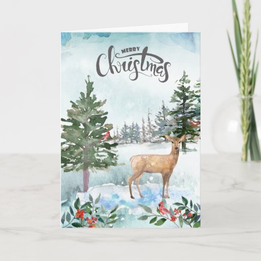 Rustieke waterverf bos hert Kerstmis Kaart (Voorkant)