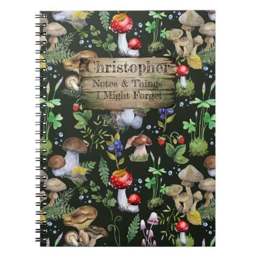 Rustieke Waterverf Bos Paddenstoelen Mos Planten Notitieboek (Voorkant)