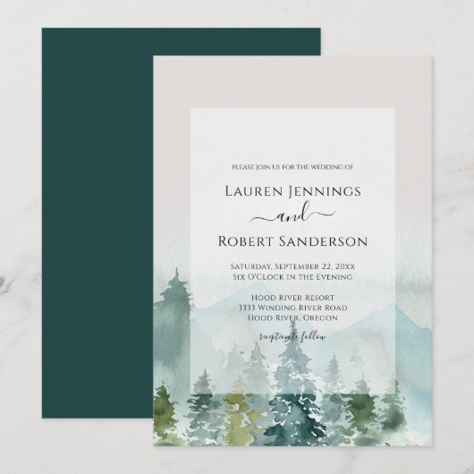 Rustieke Waterverf Bos Pine Tree Bruiloft Kaart (Voorkant / Achterkant)