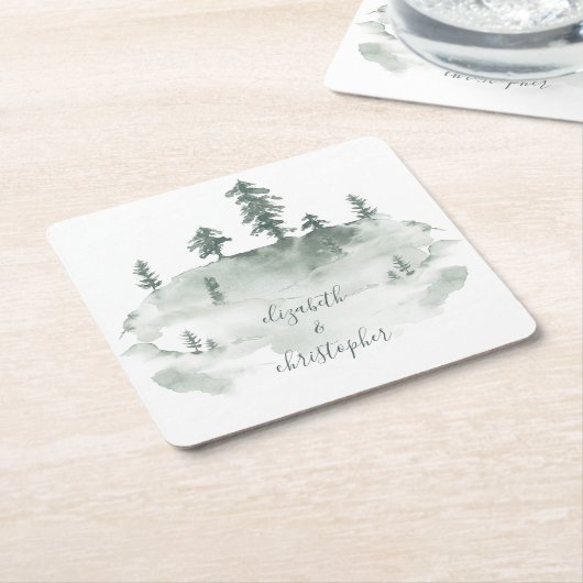 Rustieke Waterverf Bos Pinery Bruiloft Kartonnen Onderzetters (Schuin)