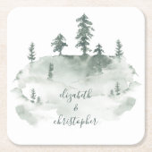 Rustieke Waterverf Bos Pinery Bruiloft Kartonnen Onderzetters (Voorkant)