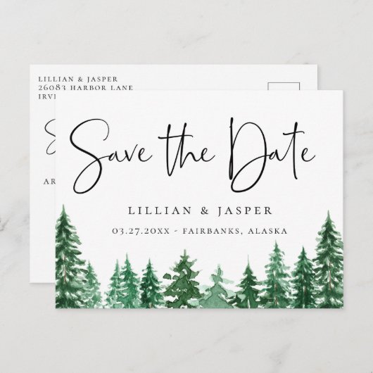 Rustieke Waterverf Bos Save the Date Aankondigingskaart (Voorkant / Achterkant)