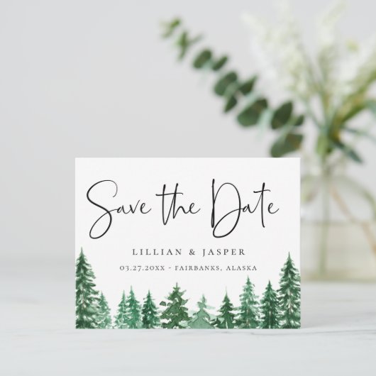 Rustieke Waterverf Bos Save the Date Aankondigingskaart (Staand voorkant)