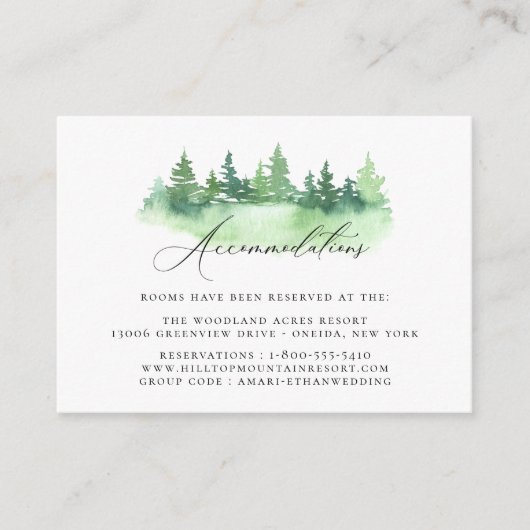 Rustieke Waterverf Bos Trouwaccommodaties Informatiekaartje (Voorkant)