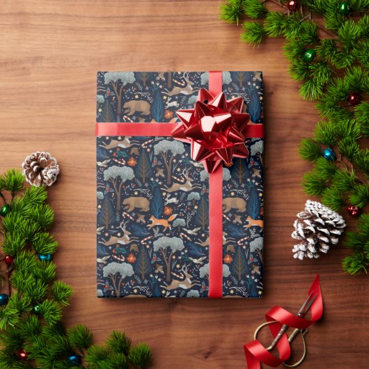 Rustieke Waterverf Bosdieren Bomen Kerstmis Cadeaupapier (Feestdagen Geschenken)