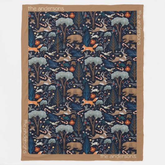 Rustieke waterverf bosdieren bomen Kerstmis Fleece Deken (Voorkant)