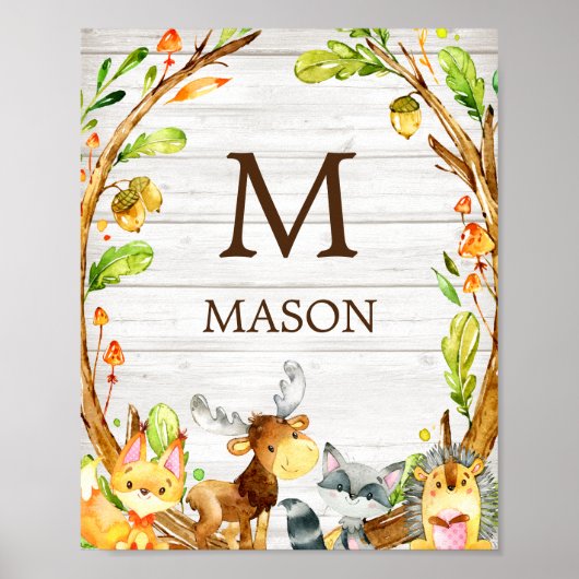Rustieke Waterverf Bosdieren Gepersonaliseerd Poster (Voorkant)