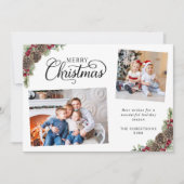 Rustieke Waterverf Botanical 2 Foto Kerstmis Feestdagenkaart (Voorkant)