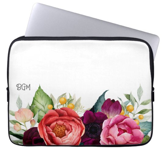 Rustieke Waterverf Botanisch met Monogram Initiale Laptop Sleeve (Voorkant)