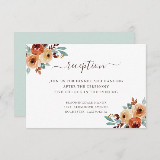 Rustieke Waterverf botanische bruiloft receptie Informatiekaartje (Voorkant / Achterkant)