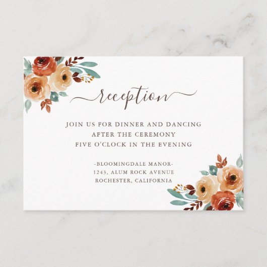 Rustieke Waterverf botanische bruiloft receptie Informatiekaartje (Voorkant)
