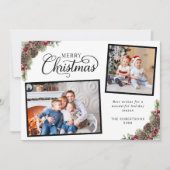 Rustieke Waterverf Botanische Kerst 2 Foto Feestdagenkaart (Voorkant)